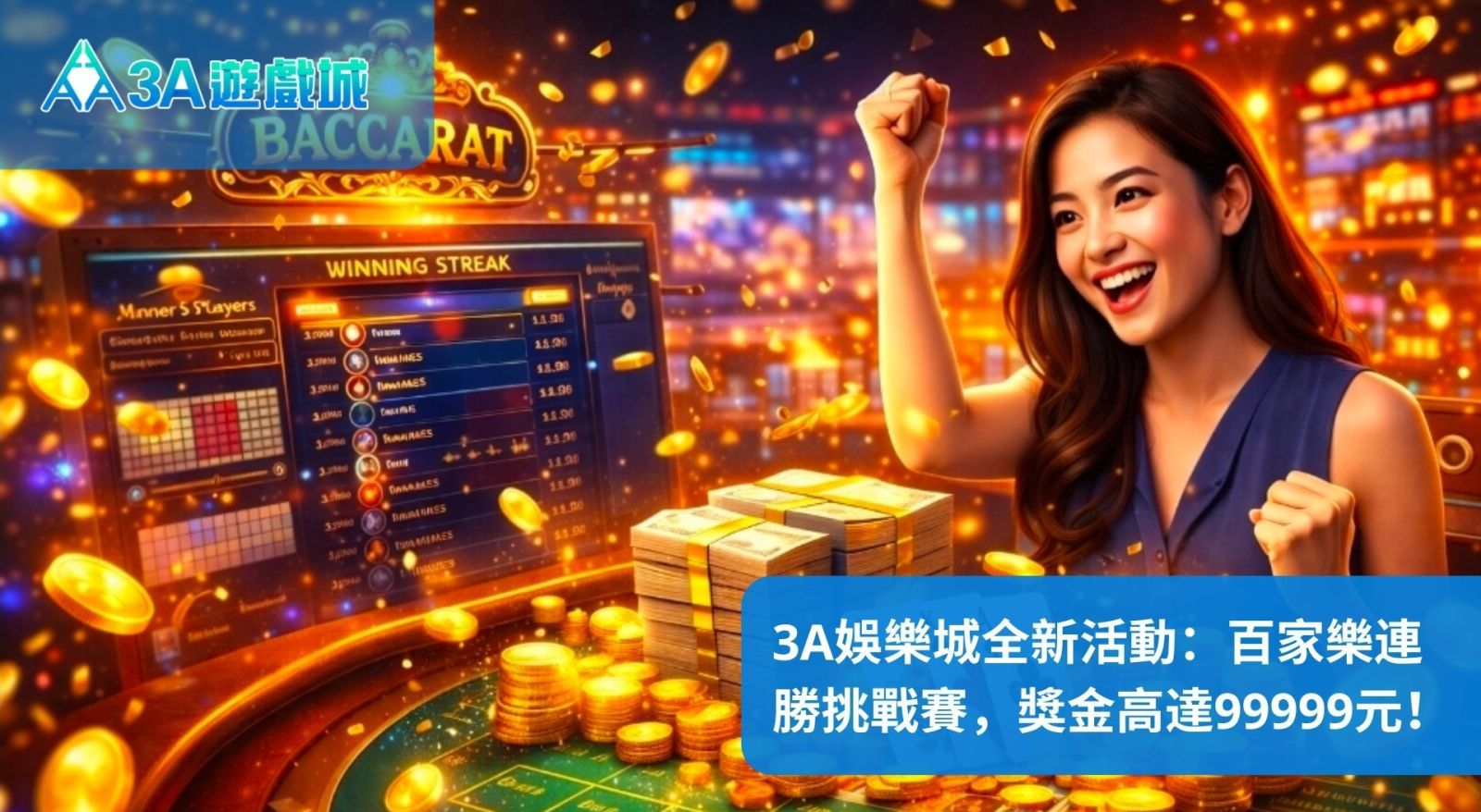 3A娛樂城全新活動:百家樂連勝挑戰賽,獎金高達99999元!